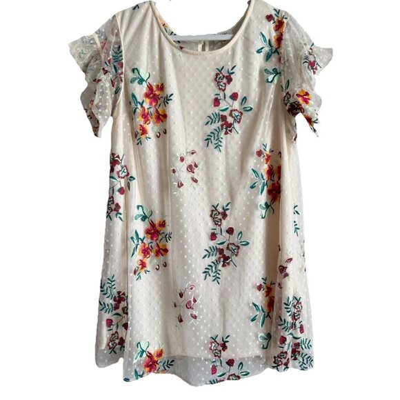 UMGEE Women’s Chiffon Floral Embroidered Dot Sheer Dress/Tunic Size Large - Picture 1 of 16